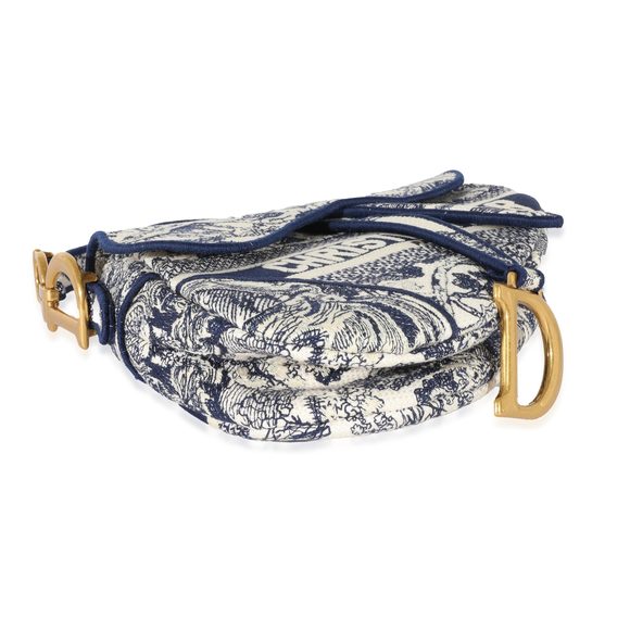 Christian Dior Blue Toile de Jouy Embroidery Saddle Bag - Picture 6 of 7